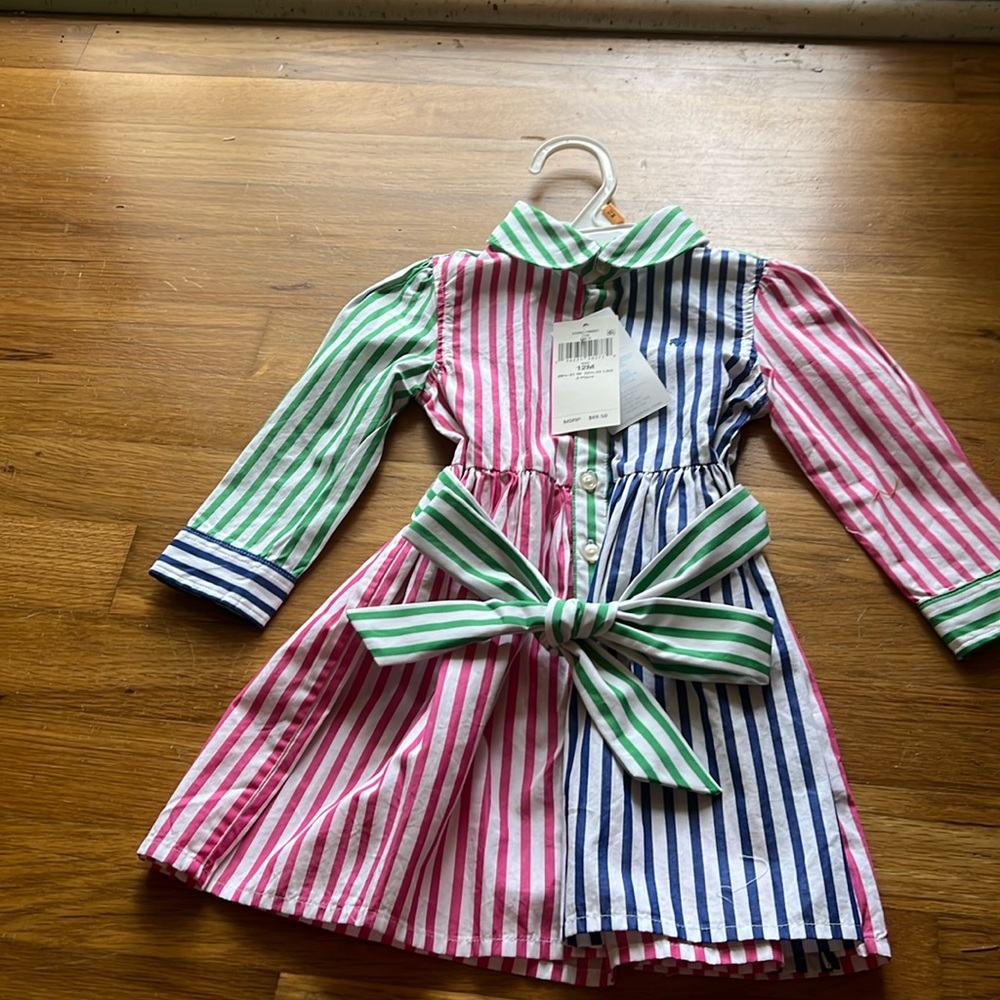 Ralph Lauren toddle girl 12m strip dress with pink bloomes
